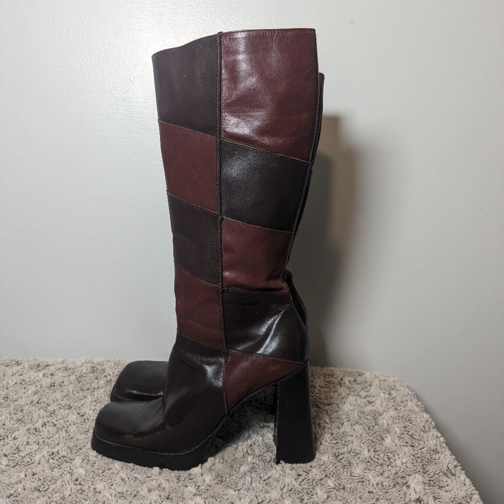 Vintage Y2K Skechers patchwork brown leather square toe boots